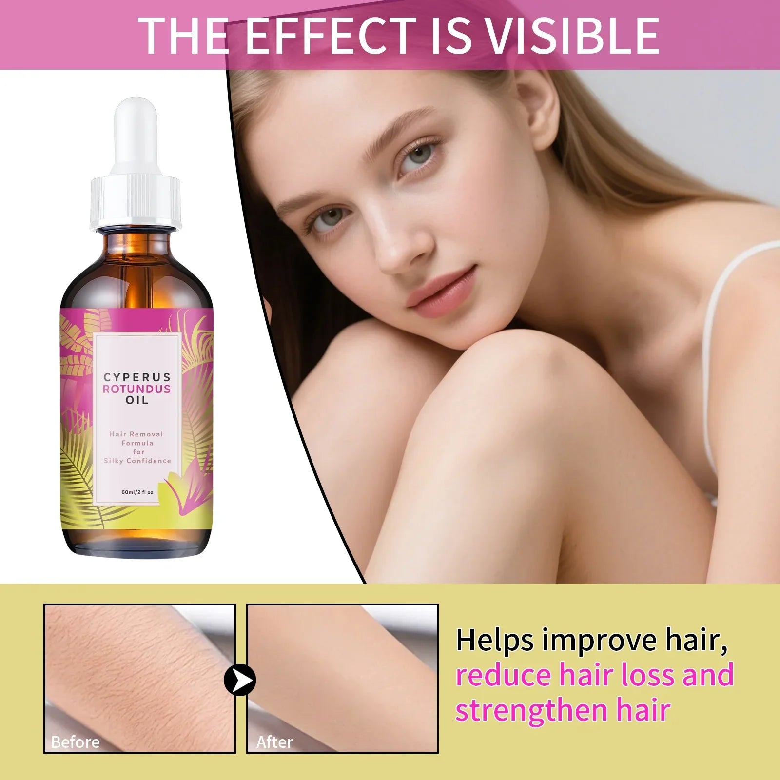Natural Hair Removal Oil 60ml – Jojoba & Almond Gentle Formula for Smooth Skin