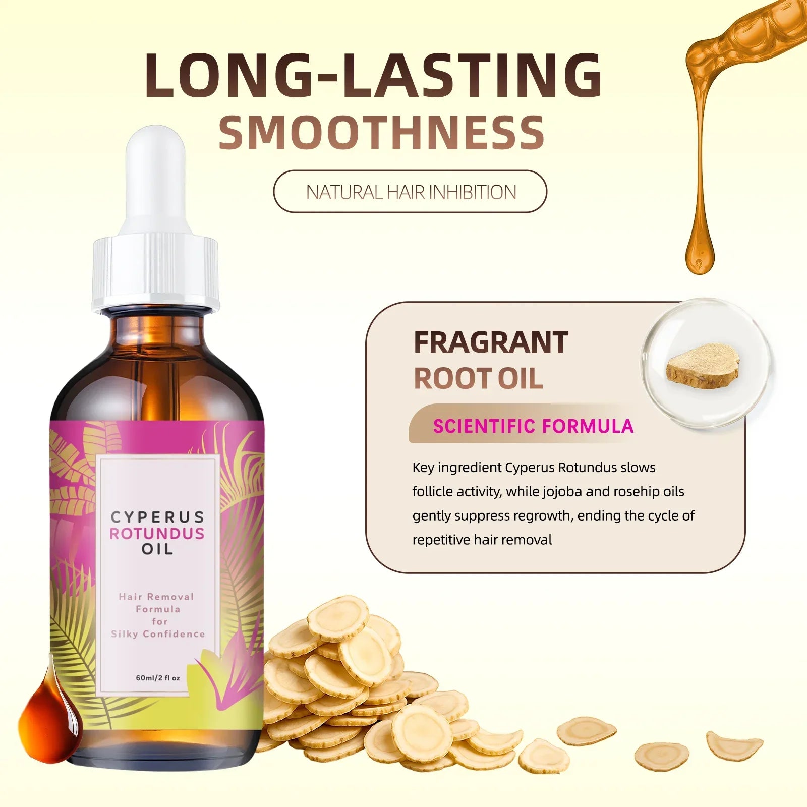 Natural Hair Removal Oil 60ml – Jojoba & Almond Gentle Formula for Smooth Skin